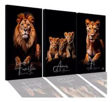 Quadro Decorativo Familia Leão 3 Filhotes Frase Fé Amor Quadro Decorativo Familia Leão 3 Filhotes Frase Fé Amor