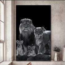 Quadro Decorativo Família Leão Sabedoria Preto Branco 80x60 Quadro Decorativo Família Leão Sabedoria Preto Branco 80x60