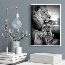Quadro Decorativo Família Leões- Preto E Branco 33X24Cm