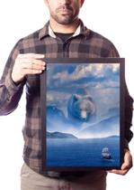 Quadro Decorativo Fantasi Arte Montanhas Urso Polar Barco