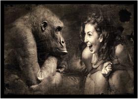 Quadro Decorativo Fantasia Abstrato Mulher Macaco Ilustração Quartos Salas Lojas Com Moldura RC001