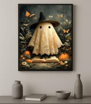 Quadro Decorativo Fantasminha Fofo 33x24cm - com vidro Cor:Moldura branca