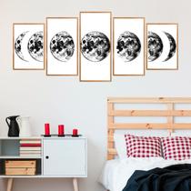 Quadro Decorativo Fases da Lua Preto e Branco Moldura Mel