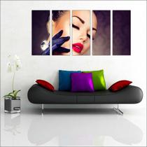 Quadro Decorativo Fashion Hair Make Up Salão De Beleza 5 Peças GG4