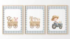Quadro Decorativo Fazendinha Xadrez Azul - KIDS 60x40 Via Quadro Decorativo Fazendinha Xadrez Azul - KIDS 60x40 Via
