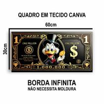 Quadro Decorativo Feito em Tecido Cédula Milhão Magnata Tio Patinhas Sala Quarto Escritório 60x30cm