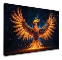 Quadro Decorativo Fenix Passaro Pintura Luxo Gold Moderno Tecido Canvas