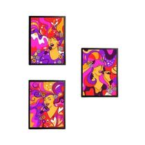 Quadro Decorativo Figurativos Cantoras Vidro 24X18Cm 3 Peças