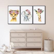 Quadro Decorativo Filhotes no Jardim Infantil com 3 Telas 60x90cm para Quarto Sala Brinquedoteca Sem Vidro Quadro Decorativo Filhotes no Jardim Infantil com 3 Telas 60x90cm para Quarto Sala Brinquedoteca Sem Vidro