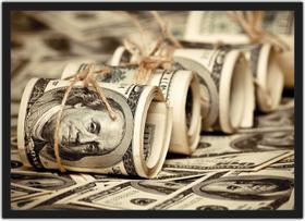 Quadro Decorativo Finanças Dinheiro Dollar Com Moldura