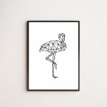 Quadro Decorativo Flamingo Geométrico 45x34cm - com vidro