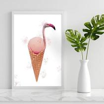 Quadro Decorativo Flamingo Sorvete 45x34cm - com vidro