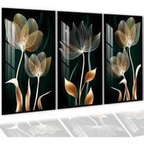 Quadro Decorativo Flor Abstrata Gold Para Sala Quarto Grande