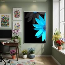 Quadro Decorativo Flor Azul Artificial 70x50cm Mold Branca Quadro Decorativo Flor Azul Artificial 70x50cm Mold Branca
