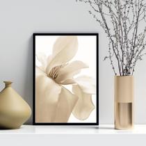 Quadro Decorativo Flor Bege Fundo Branco 24X18Cm - Com Vidro