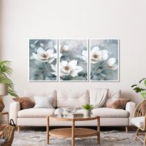 Quadro Decorativo Flor Branca Fundo Azul Kit 3 Quadros Quadro Decorativo Flor Branca Fundo Azul Kit 3 Quadros