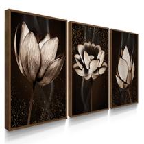 Quadro Decorativo Flor de Lotus Abstrata Neutro Gold - Decoreiro