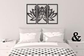 Quadro Decorativo Flor De Lotus Preto Vazado 3 Peças Mdf 3mm - 85x55 Quadro Decorativo Flor De Lotus Preto Vazado 3 Peças Mdf 3mm - 85x55