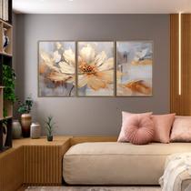 Quadro Decorativo Flor Dourada Kit 3 Quadros Quadro Decorativo Flor Dourada Kit 3 Quadros