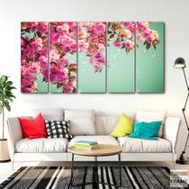 Quadro Decorativo Flor Primavera Sacura 5 peças tecido Quadro Decorativo Flor Primavera Sacura 5 peças tecido
