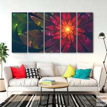 Quadro Decorativo Flor Simetrica 5 peças tecido Quadro Decorativo Flor Simetrica 5 peças tecido