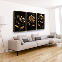 Quadro Decorativo Flor Tom Gold Luxo Sala Quarto Casal