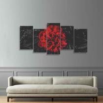 Quadro decorativo Flor Vermelhas 125x65 Mosaico 5 Peças