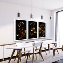 Quadro Decorativo Floral 3d Botânico Flor Dourada Moldura Quadro Decorativo Floral 3d Botânico Flor Dourada Moldura