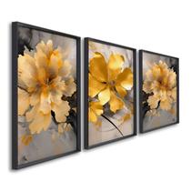 Quadro Decorativo Floral Amarelo com 3 Telas de Parede para Sala Quarto Escritório 60cm X 90cm Sem Vidro Quadro Decorativo Floral Amarelo com 3 Telas de Parede para Sala Quarto Escritório 60cm X 90cm Sem Vidro