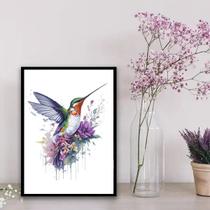 Quadro Decorativo Floral Beija-Flor Aquarela 45x34cm - com vidro Quadro Decorativo Floral Beija-Flor Aquarela 45x34cm - com vidro