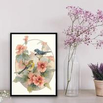 Quadro Decorativo Floral Casal Pássaros 45x34cm - com vidro