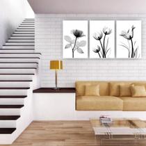 Quadro Decorativo Floral em Cinza, Preto e Branco - Sofisticação e Modernidade para Seu Ambiente