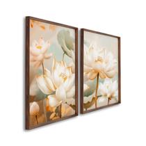 Quadro Decorativo Floral Flor de Lótus com 2 Telas de Parede para Sala Quarto Escritório 60cm X 90cm Tabaco