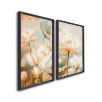 Quadro Decorativo Floral Flor de Lótus com 2 Telas de Parede para Sala Quarto Escritório