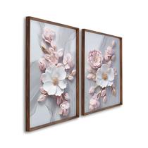 Quadro Decorativo Floral Flor de Porcelana com 2 Telas de Parede para Sala Quarto Escritório 60cm x Tabaco