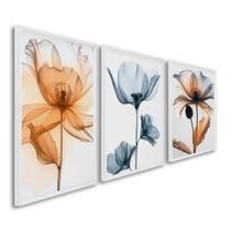 Quadro Decorativo Floral Flores com Caule com 3 Telas 50x75 ou 60x90 de Parede para Sala Quarto Escritório Quadro Decorativo Floral Flores com Caule com 3 Telas 50x75 ou 60x90 de Parede para Sala Quarto Escritório