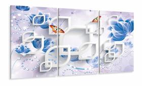 Quadro Decorativo Flores Azuis estilo 3D em tecido 120x60