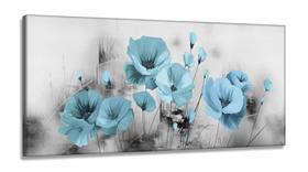 Quadro Decorativo Flores Azul Claro 130x60 em Tecido Canvas