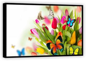 Quadro Decorativo Flores Borboleta Paisagem Natureza Sala Tela Canvas Premium