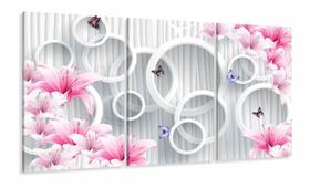 Quadro Decorativo Flores Borboletas Arcos estilo 3d