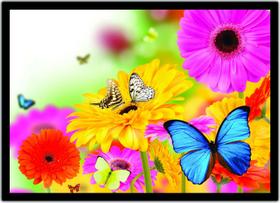Quadro Decorativo Flores Borboletas Árvores Paisagem Natureza Decorações Com Moldura G01