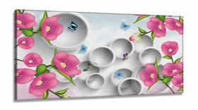 Quadro Decorativo Flores Borboletas Rosa Estilo 3d em Tecido canvas 130x60 Quadro Decorativo Flores Borboletas Rosa Estilo 3d em Tecido canvas 130x60