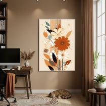 Quadro Decorativo Flores Caramelo 70x50cm Mold Branca
