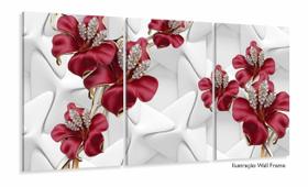 Quadro Decorativo Flores Diamantes 120x60 Estilo 120x60 3 peças