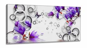 Quadro Decorativo Flores e Arcos Roxo Estilo 3d 130x60 em Tecido Canvas