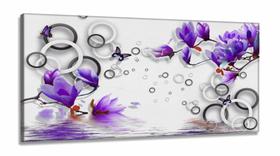 Quadro Decorativo Flores e Arcos Roxo Estilo 3d em Tecido canvas 130x60