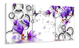 Quadro Decorativo Flores e Arcos Roxo Estilo 3d