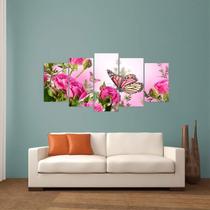 Quadro Decorativo Flores E Borbeletas Em Mosaico 5 Peças