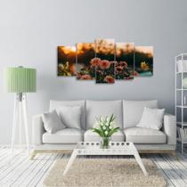 Quadro decorativo Flores Entardecer 125x60 Mosaico 5 Peças