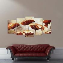 Quadro Decorativo Flores Papoula Aquarela Mosaico 5 Peças